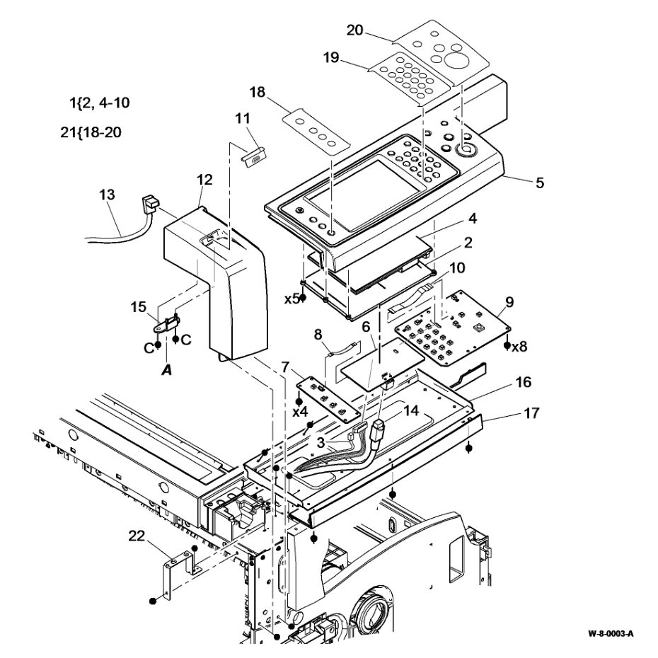 PL 2.10 User Interface parts diagram - Xerox WorkCentre 5945 / 5955